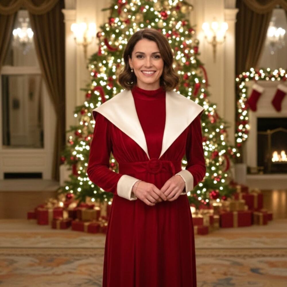 Vintage 70s Red Velvet Ball Gown Backless Bolero Jacket Set Mrs Claus Christmas